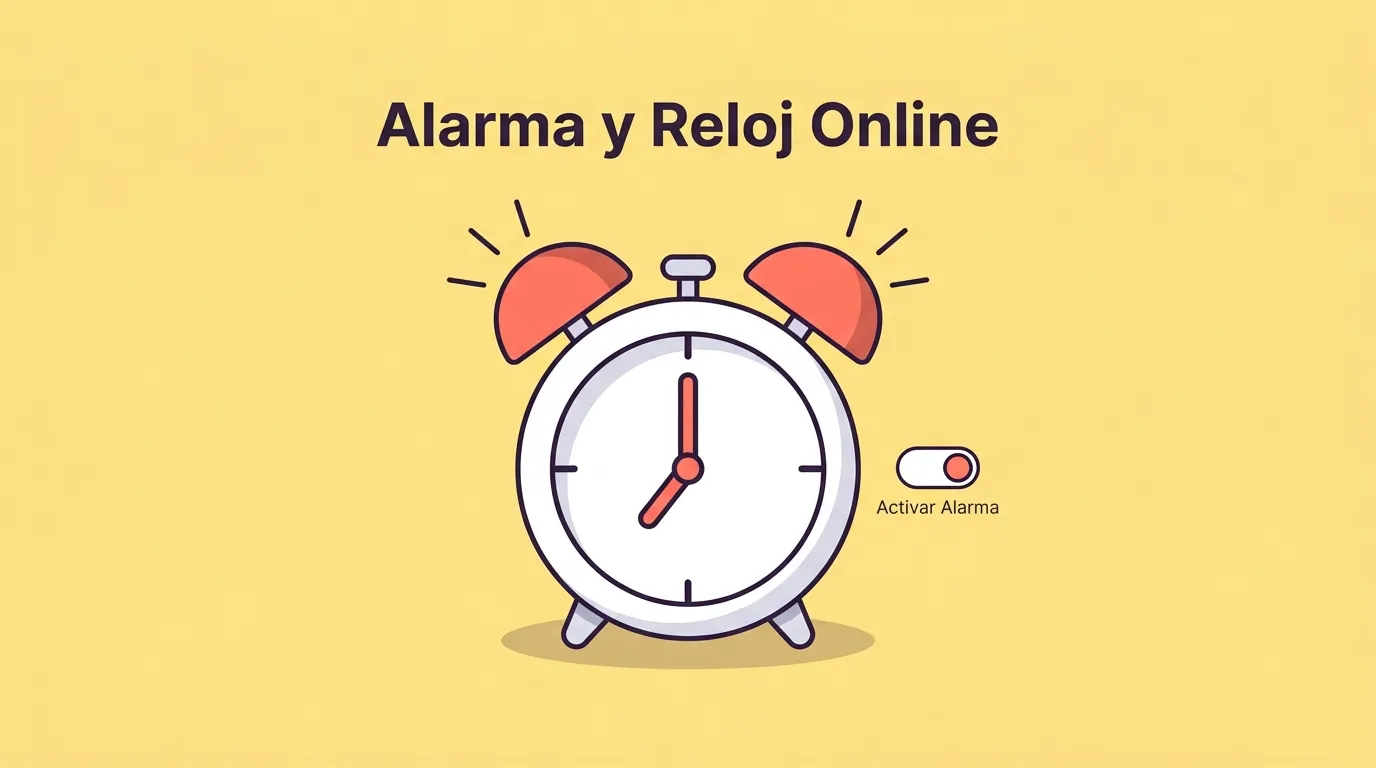 Interfaz de la alarma online reloj con lista de alarmas, cuenta regresiva circular y selector de sonido